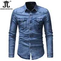 2021 mens long sleeved washed denim shirt casual all match button solid color stripe gradient color outdoor camouflage shirt