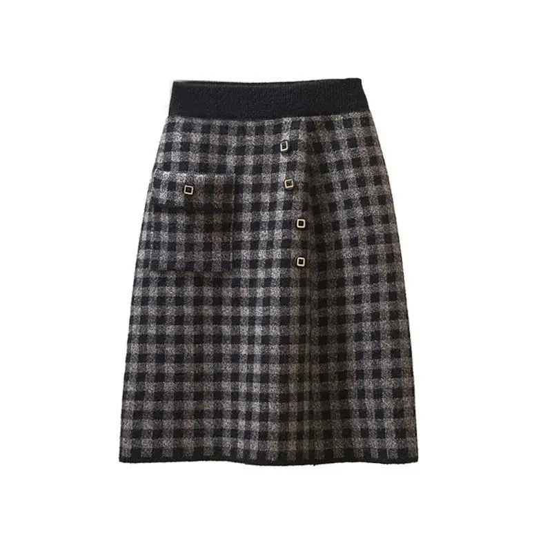 Новая универсальная вязаная повседневная юбка трапециевидной формы с высокой