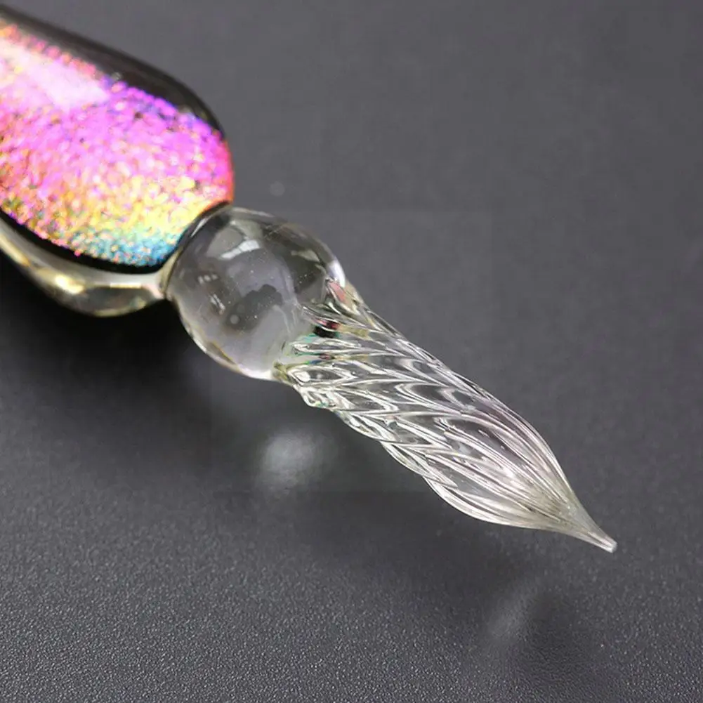 

Rainbow Glass Fountain Pen Water Set Student Crystal Handmade Dip Art Pen Supplies Ink Gift Stationery Box Pen F7b4