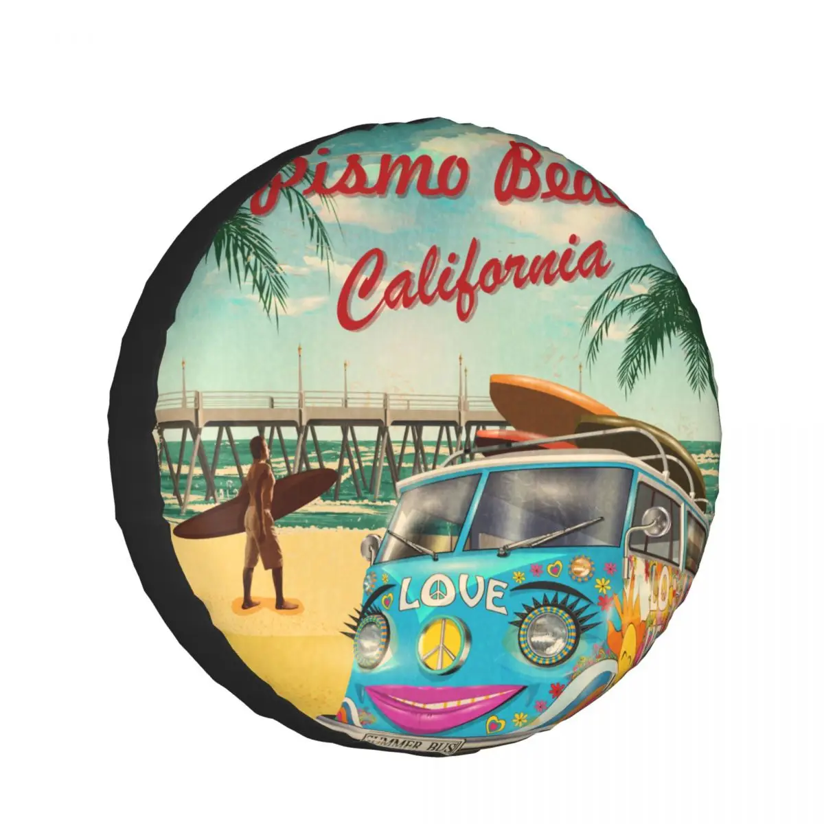 

Car Wheel Tyre Cover 13/14/15/16 Inch Retro Pismo Beach California Poster Spare Tire Cover Case Protector Pouch Car Accessories