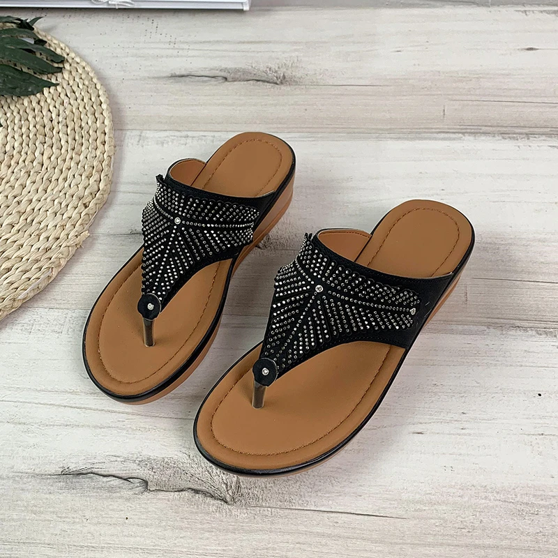 

2023 New Women's Slippers Fashion Solid Color Wedge Flip-Flops Outdoor Platform Non-slip Beach Sandals Sandalias Zapatos Mujer