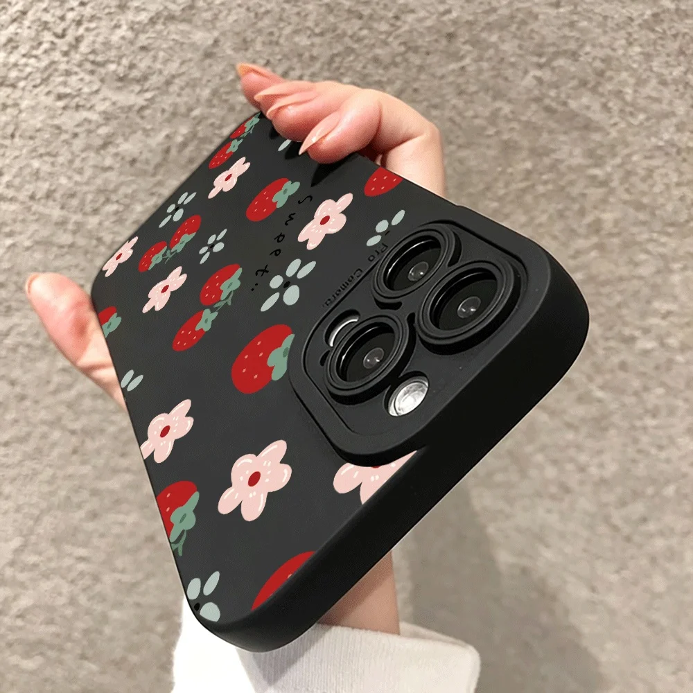 Фото Чехол с узором клубничных бутонов для iPhone 17, 16, 15, 14, 13, 12, 11 Pro Max, 16, 15, 14 Plus, 17 Air, 16, 17 E, XR, XS – противоударный бампер-чехол №2