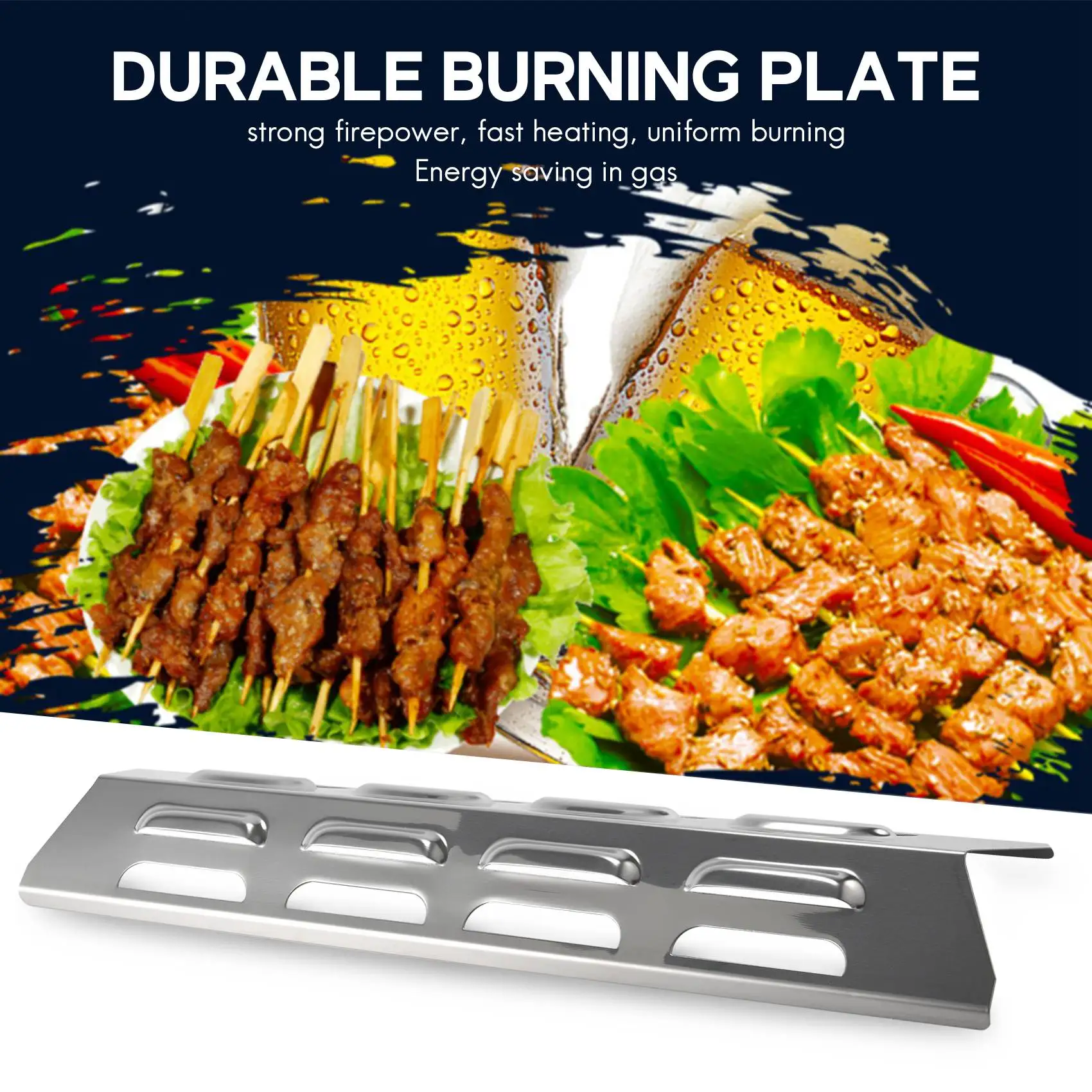 

4Pcs Heat Plate for Kenmore, Master Forge, Perfect Flame, Stainless Steel Heat Diffuser Gas Grill Spare Part for Outback