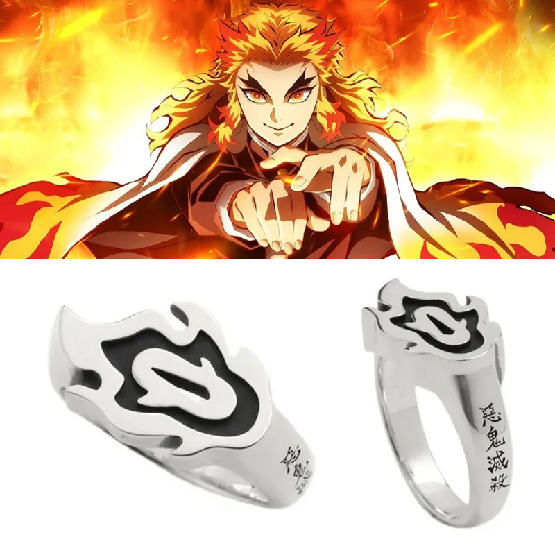 

Demon Slayer Rengoku Kyoujurou Cosplay Finger Ring Anime Kimetsu No Yaiba Ring Cosplay Metal Ring Accessories Halloween Gift