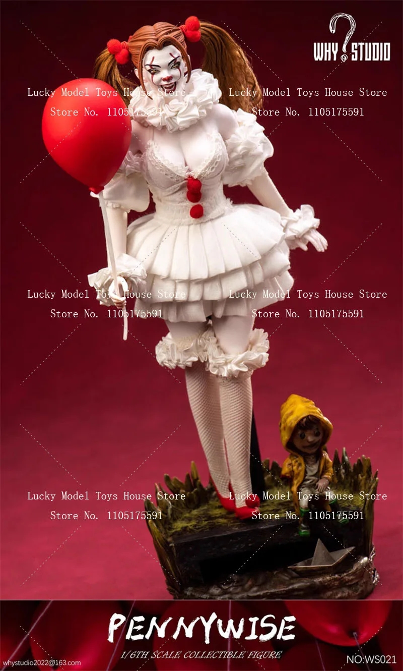 Фото Кукла-солдатка WHY STUDIO 1/6 Scale Resurrection Female Clown Pennywise WS021 в белом платье с красным шаром, 12 дюймов №5