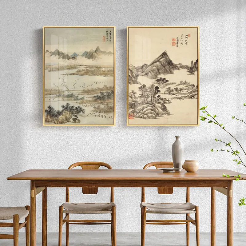 

Canvas Painting Retro Posters Traditional Chinese Landscape Mountain Wall Art Pictures Prints For Office Living Room Home Decor