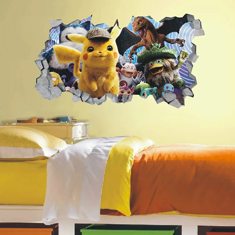 

3D New Pokemon Pikachu Wall Sticker Cartoon Anime Self-Adhesive PVC Decorative Painting