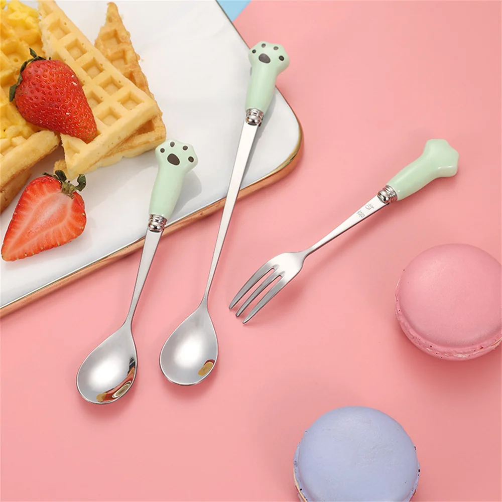 

Cute Cartoon Spoon Fruit Fork 1pcs Stainless Steel Spoon Fork Ice Cream Dessert Spoon Dinnerware Kitchen Tool Kitchen Tableware