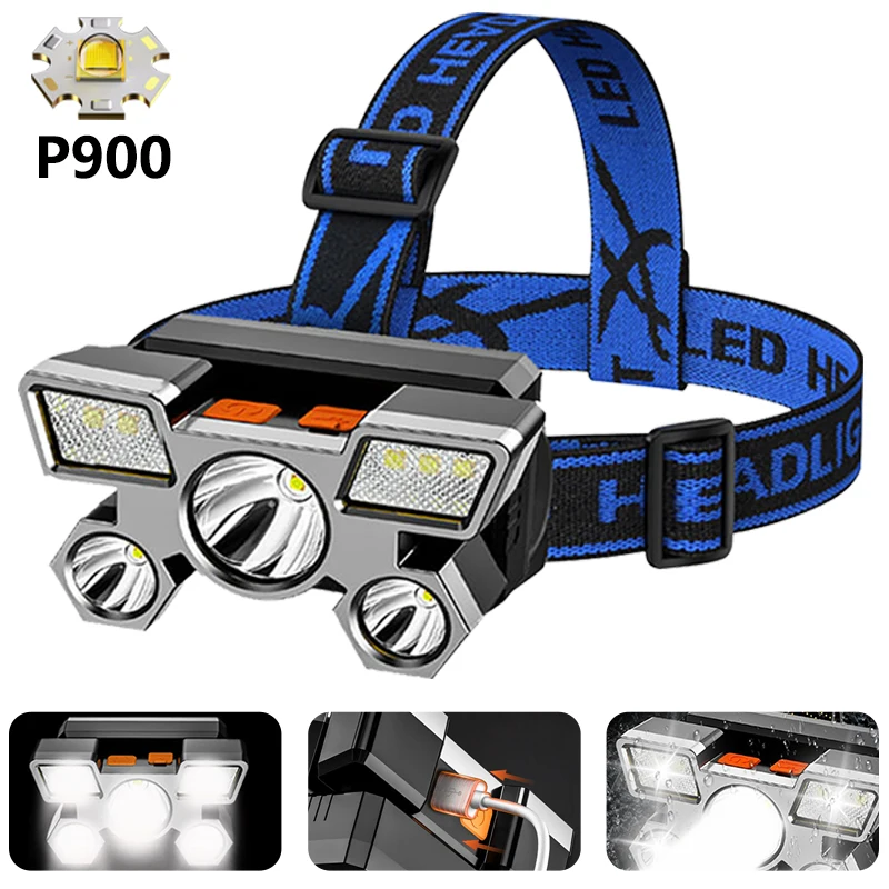 

5LED Headlamp With Built-in 18650 Battery USB Rechargeable Portable Flashlight Lantern For Outdoor Camping Fishing Headlight