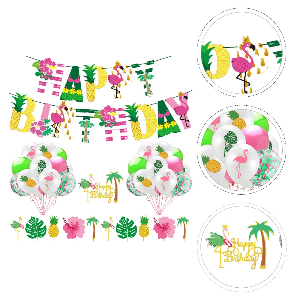 

Hawaiian Decoration Banner Cake Topper Balloon Birthday Luau Party Decorations Supplies Cupcake Hat