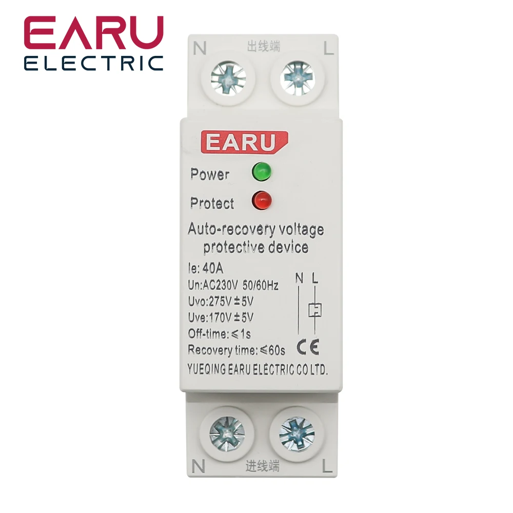 

1P+N 27mm 40A 63A 230V Din Rail Automatic Recovery Reconnect Over Voltage and Under Voltage Protective Device Protection Relay