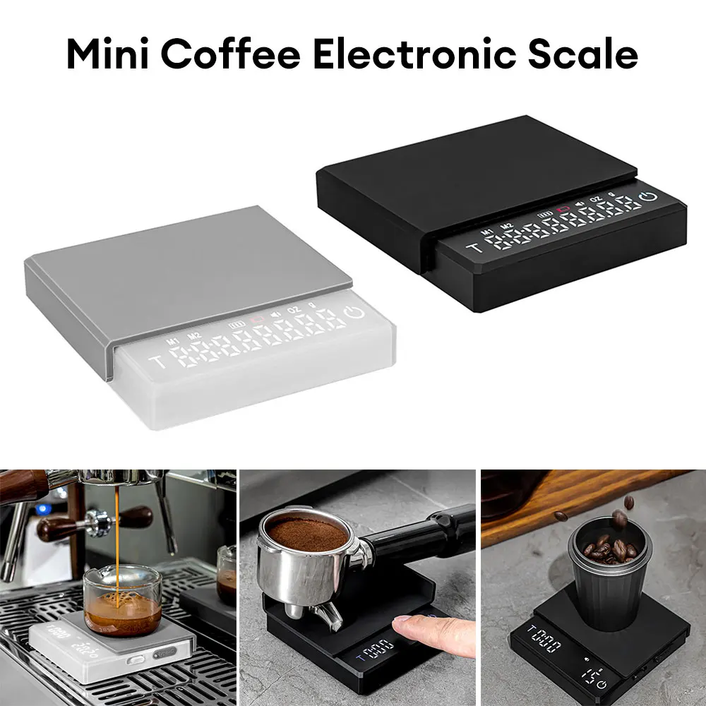 

Tiny Kitchen Coffee Scale with LED Display Timer Rechargeable Digital Scale 2kg/0.1g High Precision 3 Modes Drip Espresso Scale