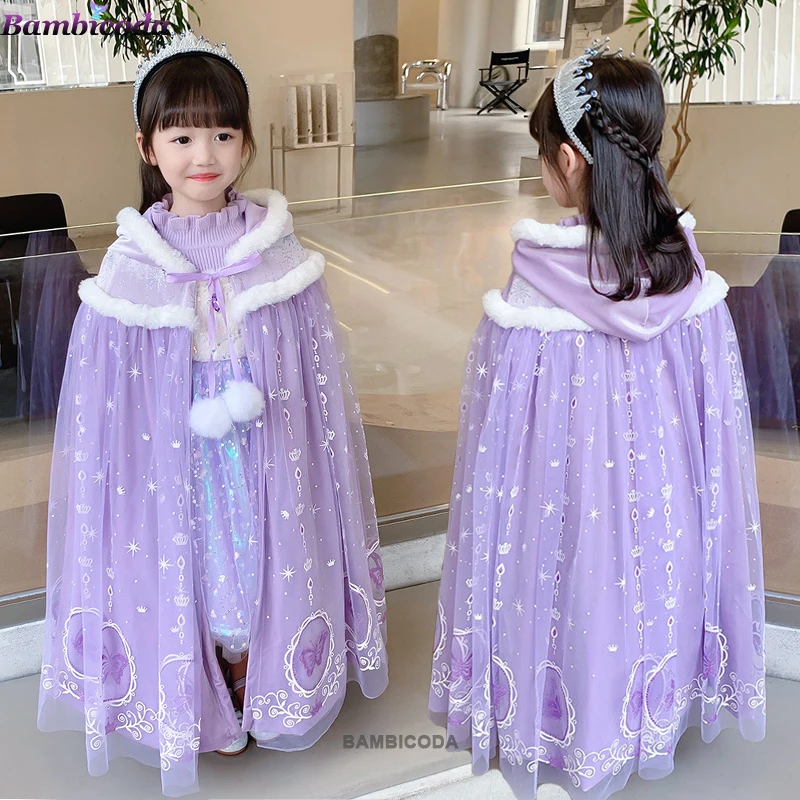 

Winter Girls Velvet Princess Long Cloak Fancy Fairy Cinderella Belle Aurora Rapunzel Kids Ankle Length Corduroy Hooded Cape