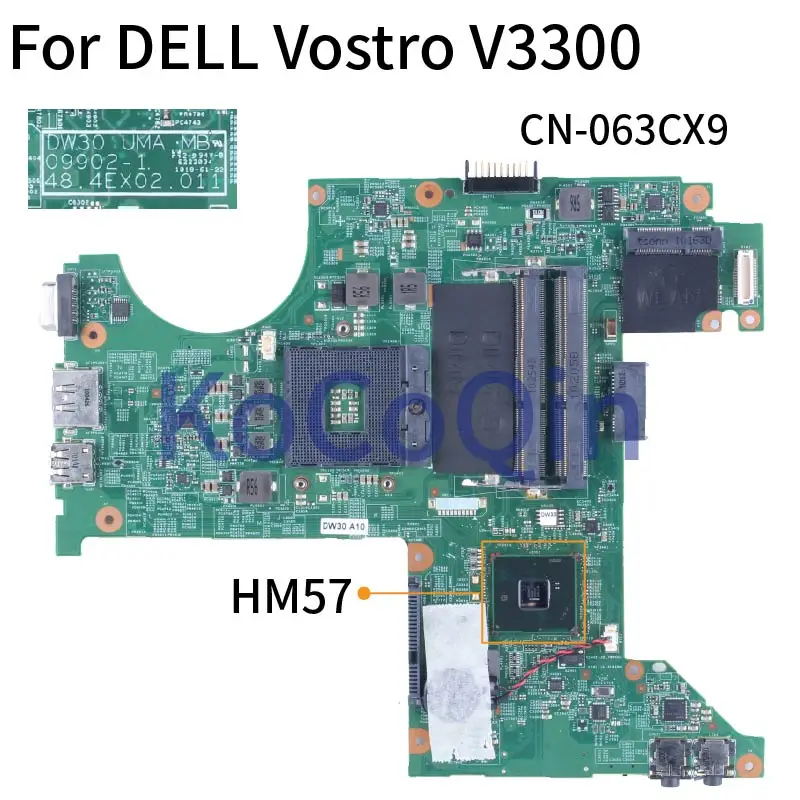 para Dell Vostro V3300 Computador Portátil Mainboard 063cx9 099021 Hm57 Ddr3 Placa-mãe