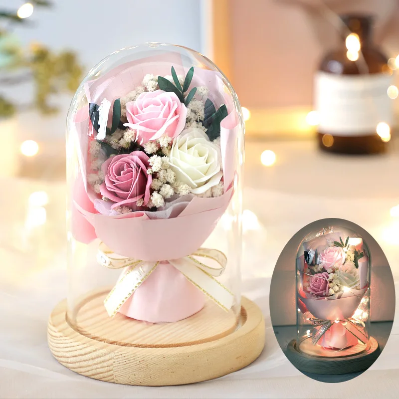 

Eternal Life Flower Dried flower Rose bouquet glass cover home display send girlfriend birthday gift