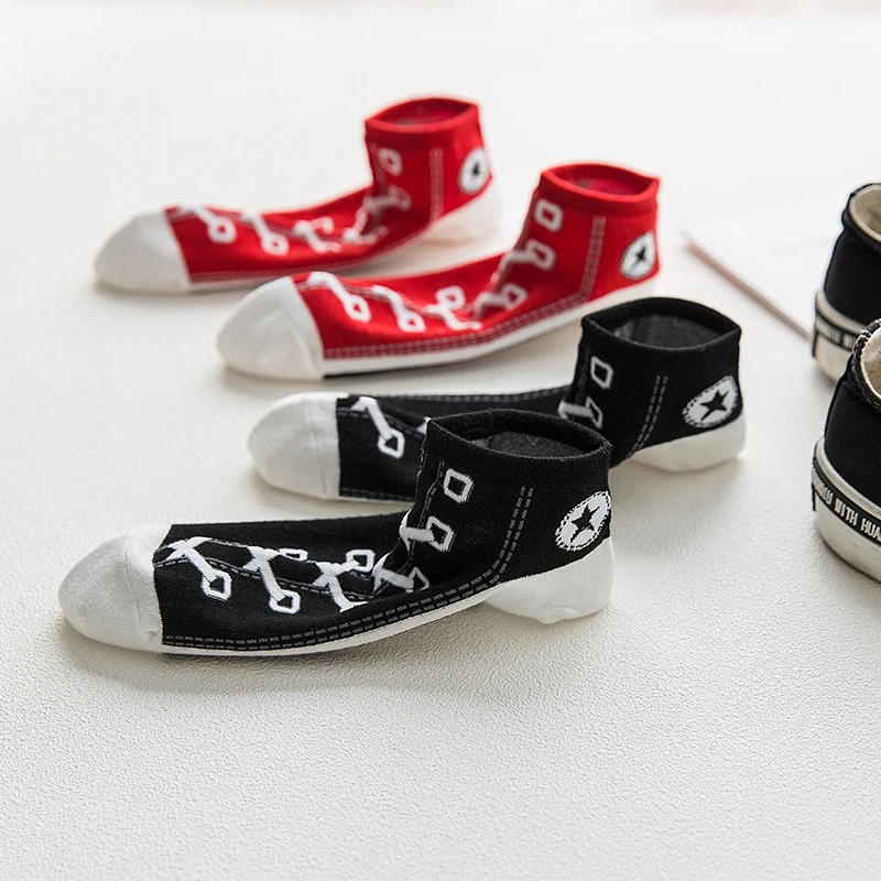 2Paris Funny Kawaii Shoe Print Short Socks Cotton Fashion Harajuku Hip Hop Cute Japanese Dropshipping Soft Women Slippers Socks
