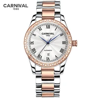 carnival brand ladies fashion mechanical watch women luxury automatic wristwatch waterproof gold calendar clock relogio feminino
