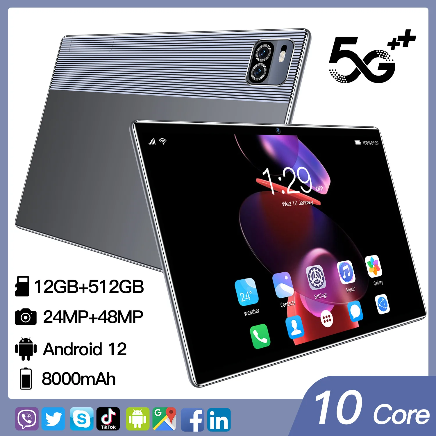 5G tablet 10.1-inch 2022 new 12GB+512BG Android 12 full screen office phone 2-in-1 mobile phone 8-core dual card GPSwifi+8000mAh