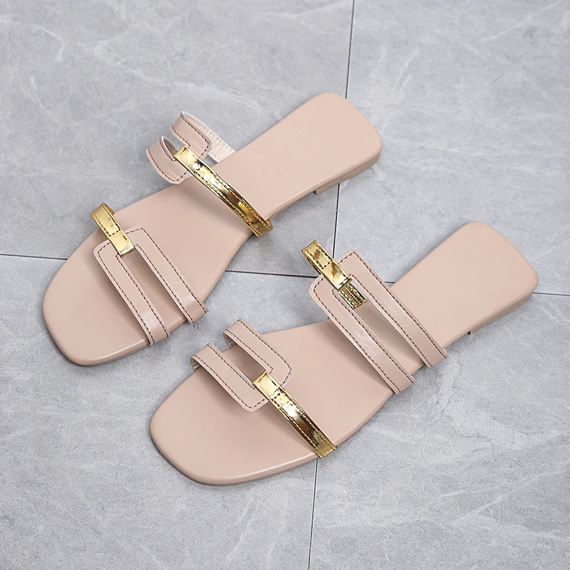 2023 New Women's Shoes Summer Flats Casual Flip Flops Dress Shallow Female Slides Rome Open-toe Slippers Women Slingback Sandals