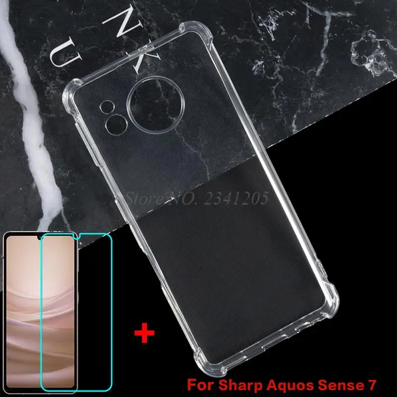 

2in1 Protective Glass For Sharp Aquos sense7 Anti-knock Airbag Case For Sharp Aquos sense7 SH-53C SHG10 Transparent Phone Cover
