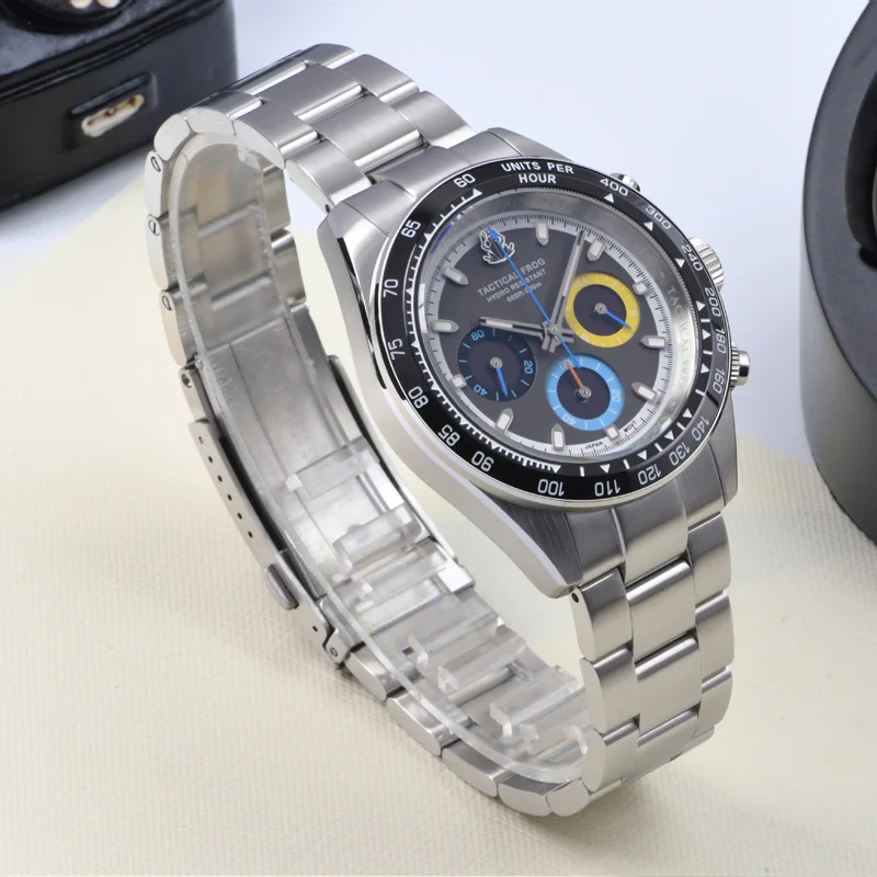 Фото Тактические часы Frog Watch из нержавеющей стали с подсветкой BGW-9, водонепроницаемые до 200 метров, хронограф, сапфировое стекло, механизм VS75 с солнечной батареей. №3