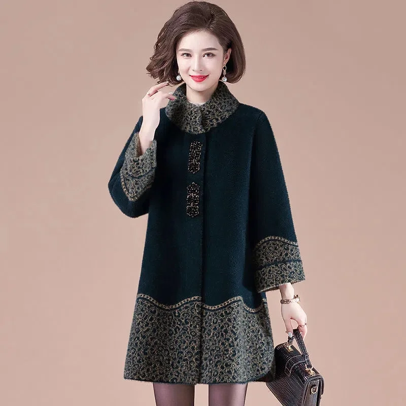 

Imitation Mink Velvet Coat Women's Jacket Middle aged Woman Woolen Overcoat Loose Large Size 5XL Wool Outcoat Female Windbreaker