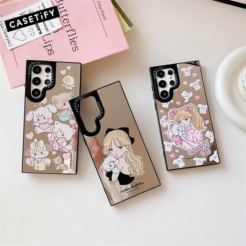 

CASETIFY INS Девушка любимый кролик зеркальный чехол для телефона Samsung Galaxy S22 S23 Ultra Plus черный край противоударный мягкий чехол