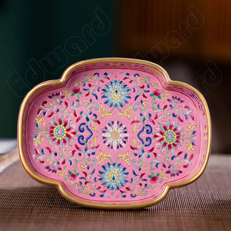 

Enamel Color Ceramic Tea Tray Gilded Edge Teas Trays Retro Style Ceramics Tea Tray Fruit Trays Decorative Coffee Trays Tea Table