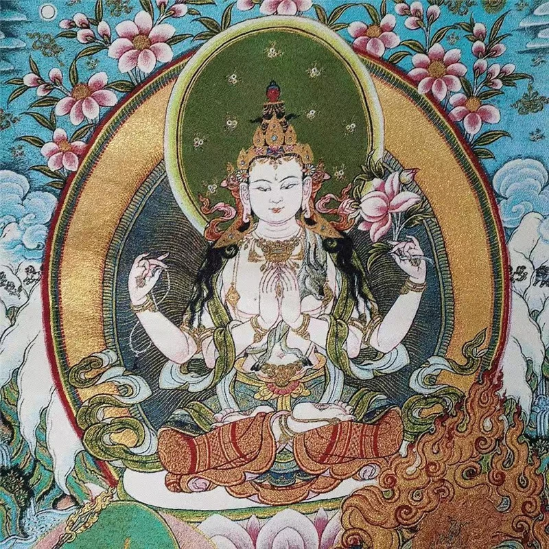 Картина с вышивкой Тханка картина четырьмя вооруженными вышивками Бодхисаттвы