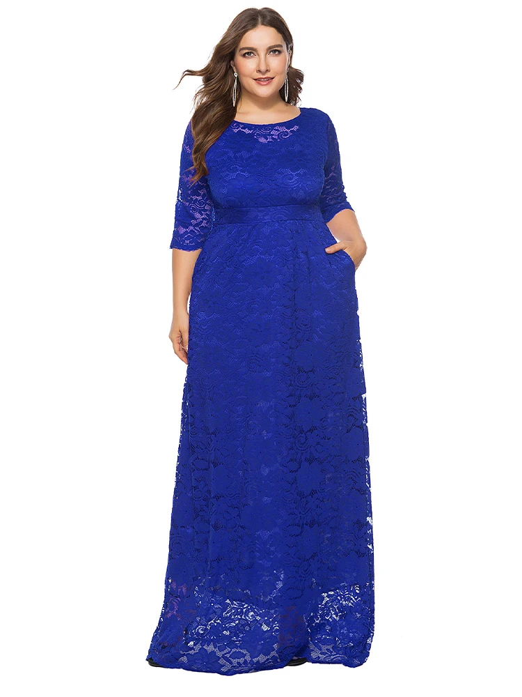 2022 Casual Street For Summer Women Sexy Party Lace Dresses Plus Size Women Clothing Fashion O Neck Evening Long dress