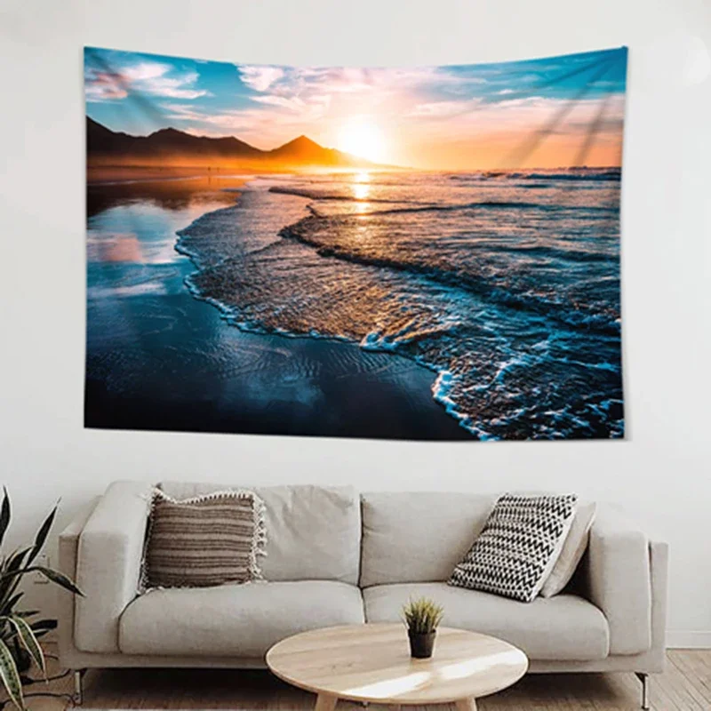 Оптом 3D красивый закат гобелен большой волны пляж синее море настенные гобелены