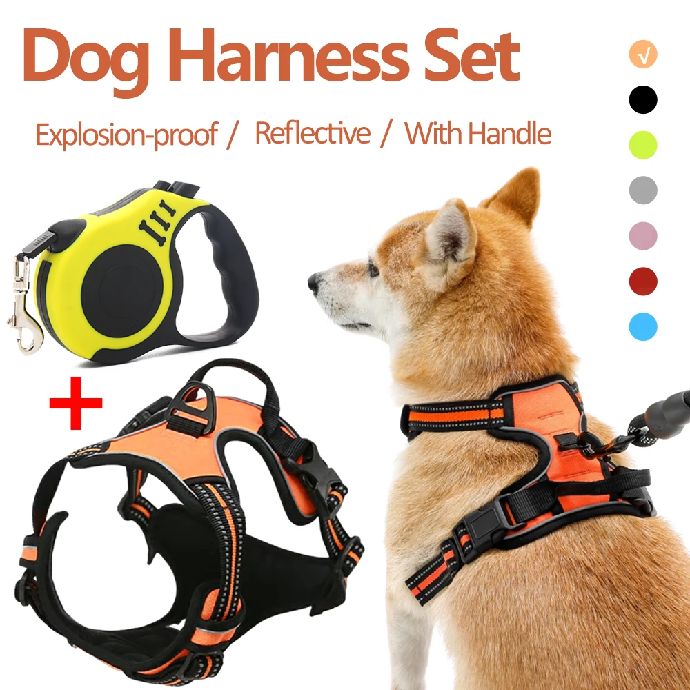 

Dog Harness Set Reflective Harnesses Vest Pet Chest Strap Dog Harness For Small Medium Large Walking Training Dogs Accessories
