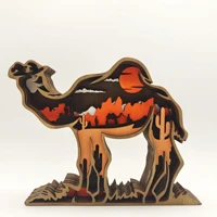 2022 new creative home desktop wooden handicraft decoration animal carving camel rhino decoration