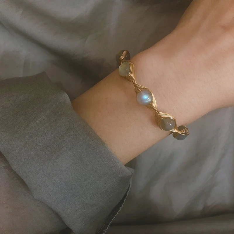 2024 Новый браслет ручной работы из натурального лунного камня с кристаллами для