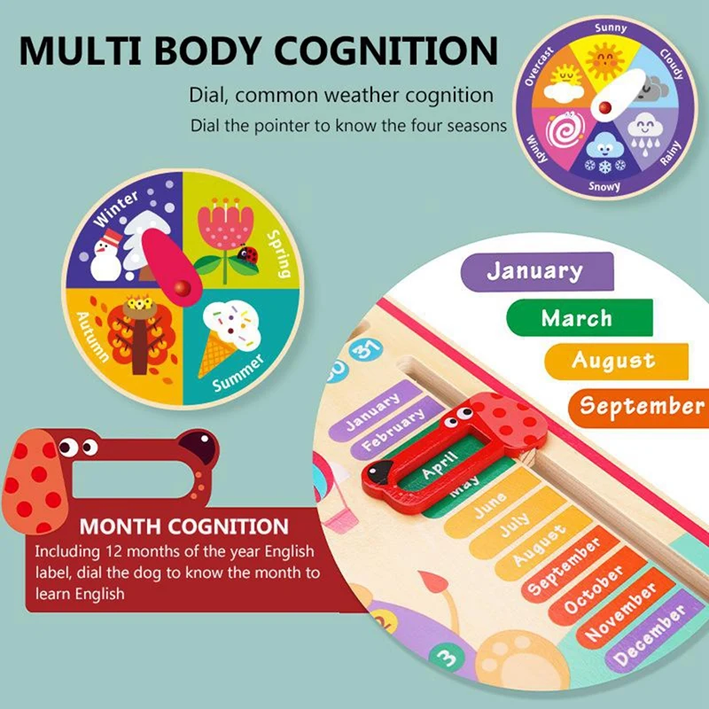 Детские часы с календарем погоды деревянные игрушки познание времени дошкольные