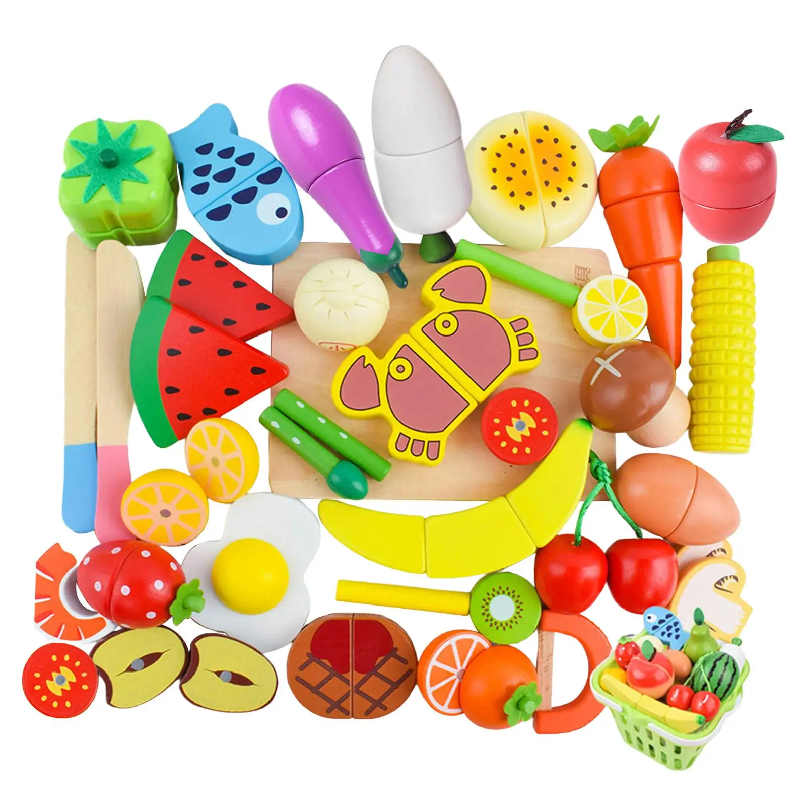 

35 Pieces Cutting Fruit Vegetables Fun with Basket for Children Kids Ages 3+