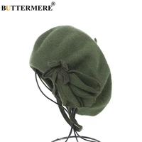 buttermere wool french beret for women green elegant painters hats ladies solid bowknot female beret autumn winter artist cap