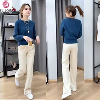 temperament suit womens autumn and winter 2021 spring and autumn womens foreign fashion sweater wide leg pants two piece tide