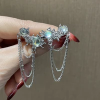 2022 korean creative luminous glowing moonstone chain tassel drop earrings for women moon light charm sweet fine jewelry gifts