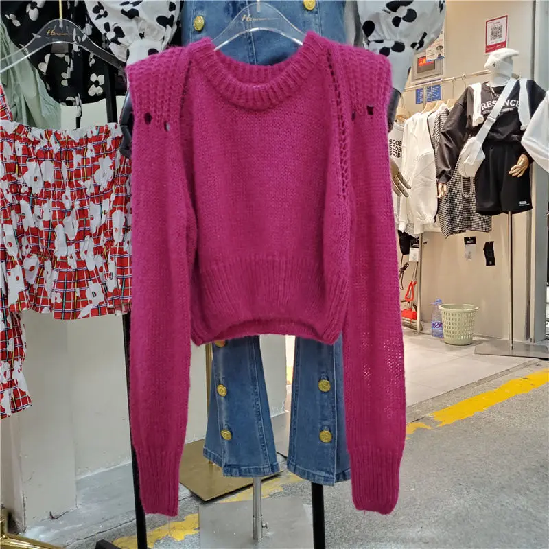 

2021 Autumn New Round Neck Waist Slim Sweater Women Loose Pullover Long Sleeve Sweater