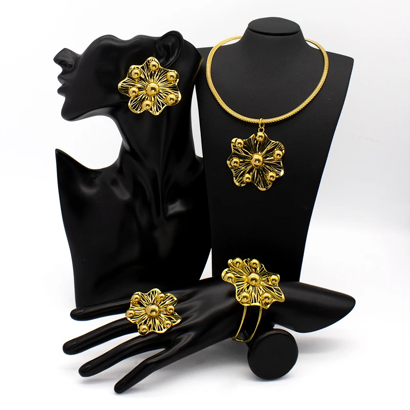 

Jewelry Sets Fashion Earrings Pendant Bangle Rings Set Bohemian Flower Trendy Necklace Bridal Wedding Party Sets bijoux femme