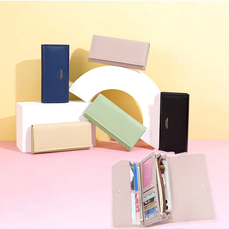 

Multifunctional PU Leather Card Holder for Women Long Wallet Lettering Fashion Minimalist Coin Purse Magnetic Snap Xmas Gift New
