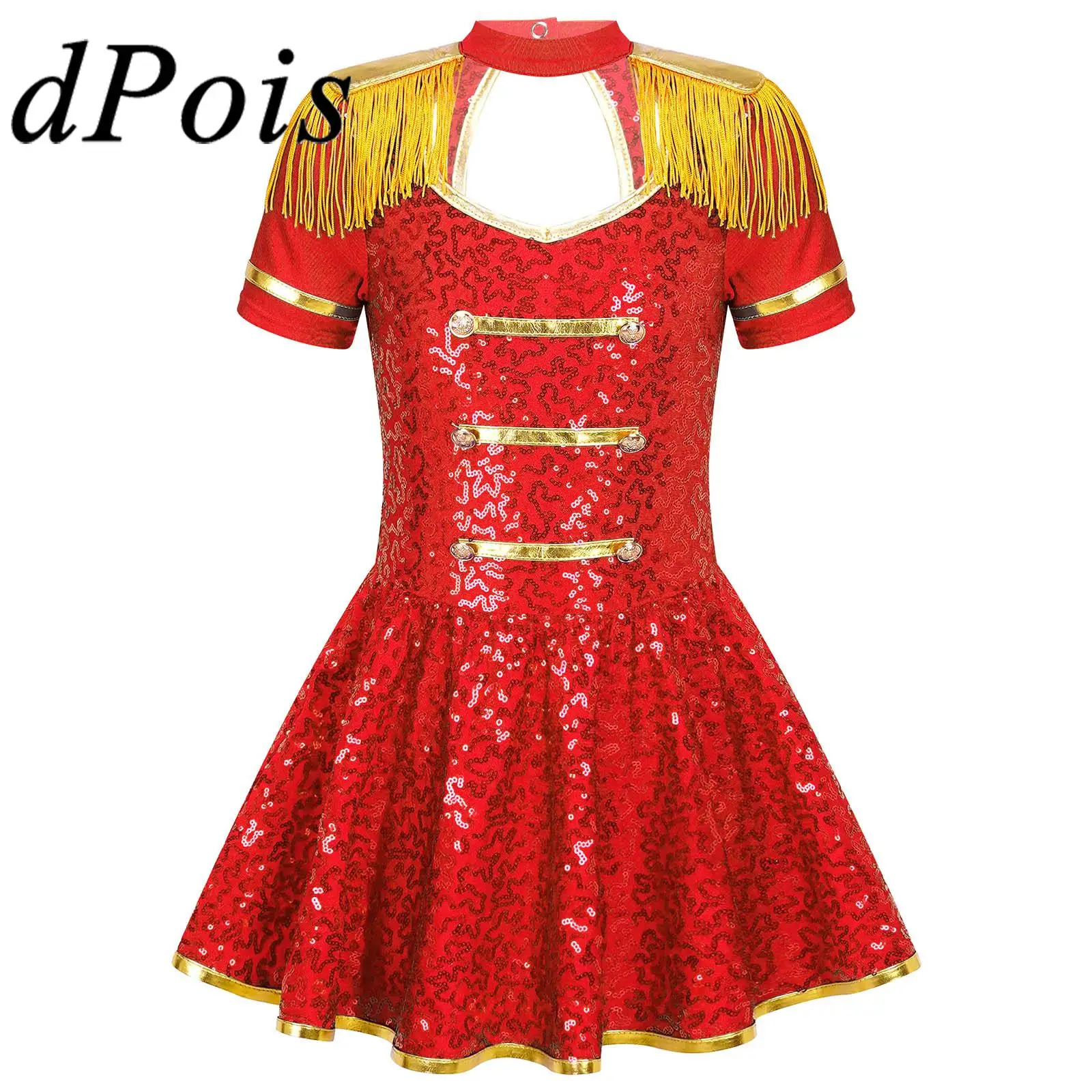 

Kids Girls Circus Ringmaster Costumes Halloween Dress Up Cosplay Dress Honor Guard Sequins Tassel Epaulets Performance Clothes