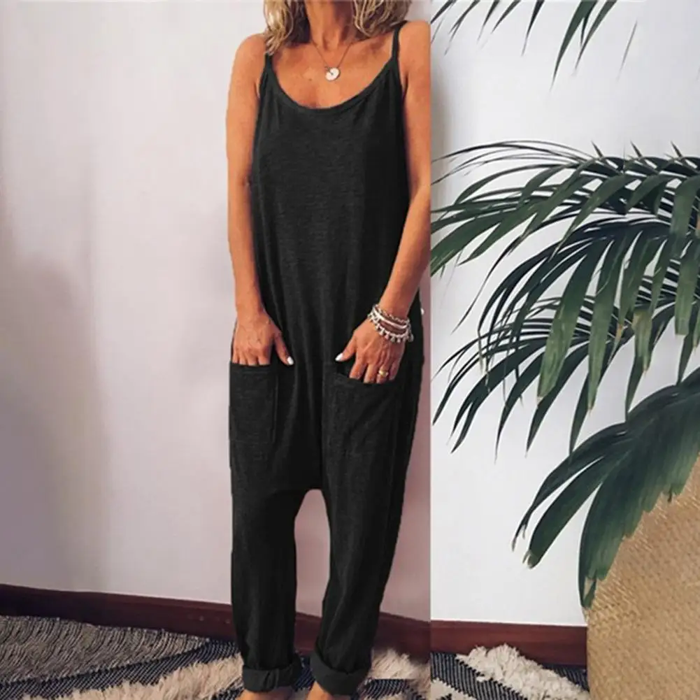 

Женский однотонный комбинезон на бретелях-спагетти, без рукавов