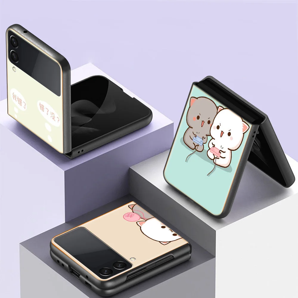 

Cute Peach Cat Phone Case For Samsung Galaxy Z Flip 3 4 Z Flip 5G Shockproof Hard Cover Z Flip 3 5G Z Flip 4 5G TPU PC Hard Coqu