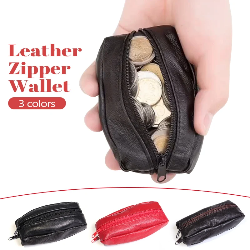 S/l Soft Genuine Leather Pouch Coin Keys Money Holder 2 Way Zips Purse Wallet Fashion Storage Zipper Small Key Bag
