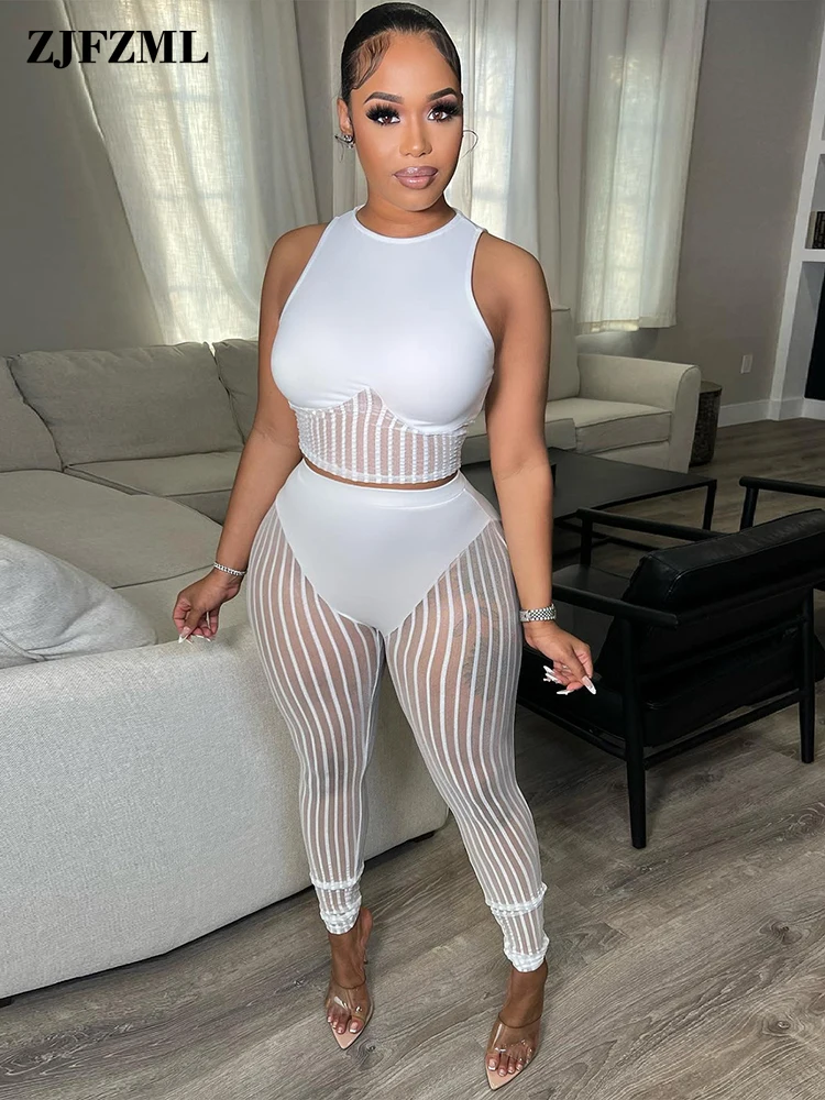 

Женские комплекты для ночного клуба, черные, белые, летние праздничные наряды на день рождения, сексуальная прозрачная сетчатая майка-топ + ...