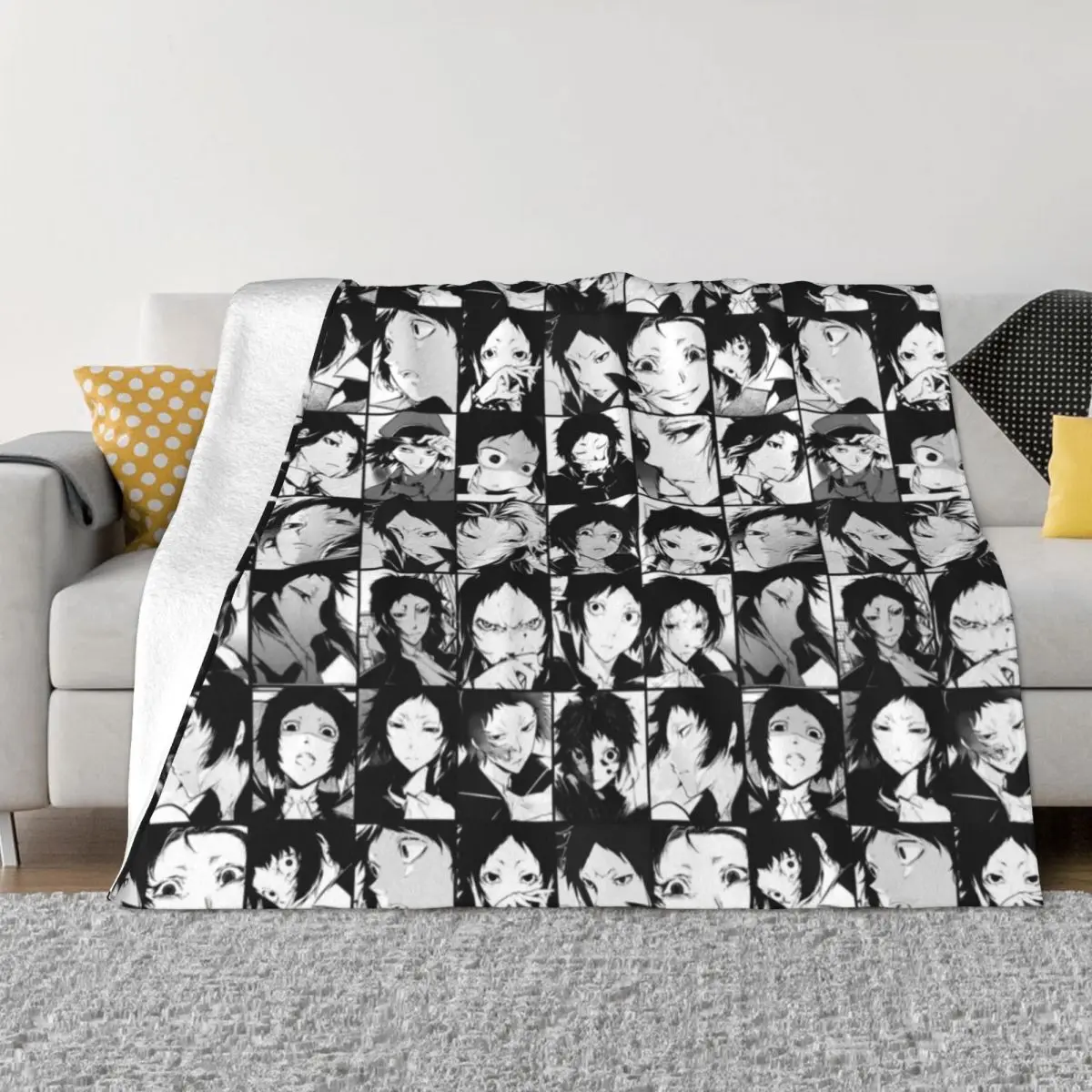 

Akutagawa Ryunosuke My Hero Academia Blankets Flannel Winter Black And White Warm Throw Blankets for Bed Couch Bedding Throws