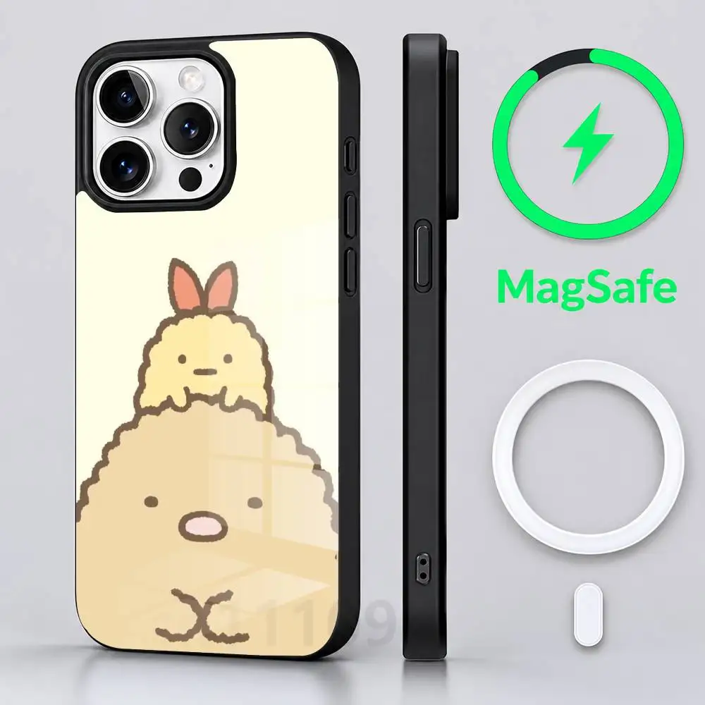 Фото Милый чехол для телефона с изображением персонажей S-Sumikko Gurashi для iPhone 17 16 15 14 13 12 11 Pro PROMax Plus Mini с поддержкой беспроводной зарядки Magsafe. №4