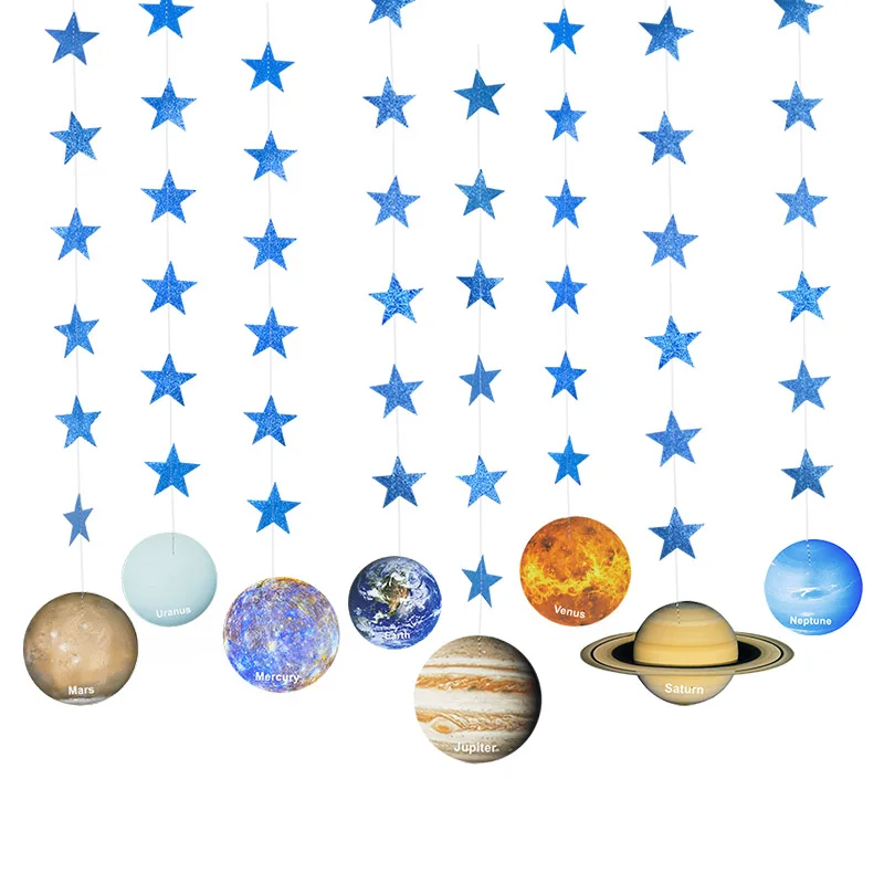 

Universe Eight Planets Banner Outer Space Galaxy Themed Garlands for DIY Kid Birthday Party Supply Home Decoration Hanging Flags